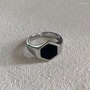 Cluster Rings Trendy Polygon Diamond Geometric Black Color For Women Girls Handmade Fashion Silver Fine Jewelry Accessories