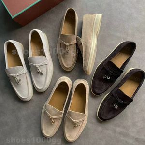 LP shoes Designer loafers Moccasins Apricot Genuine leather men casual slip on Ballet Flat flats women Luxury Designers flat Dress shoe factory footwear