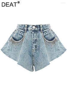 Shorts femininos jeans jeans bainha com as bolsos decoram bolsos slkim largura de perna larga verão 2024 maré 17a1654