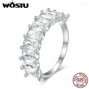 Anelli a grappolo Wostu Real 925 Sterling Sterling Luxuria zirconia cubica Wedding Women Square CZ Promise Love Ring Party Gioielli regalo