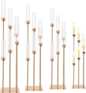 No candle)only can use led candle)4 colour can choose)6 Arms Gold Floor Candelabra Centerpieces Metal Candle Holders Candlestick Pillar Taper Candle Stand for