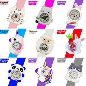 10pcs Großhandel Unicorn Watch Kinder Spielzeug Kinder Salp Uhren Cartoon Katze/Hasen/Panda Jungen Mädchen Kinder Uhr Student Clock 240419