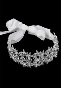 Faixa de noiva feita à mão Tiara Crystal Wedding Hair Accessories Ribbon Elegant capacete Rhinestone Women Hair Jewelry1021315