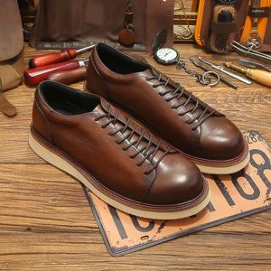 Casual Shoes Trendy Short Face Round Toe Retro Men's Work Young Man Full Grain Leather Easy Match Oxfords Boys Students