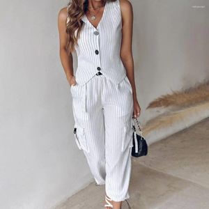 Women's Two Piece Pants Ol Commuting Style Outfit Ankle Length Elegant Vest Set With V Neck Sleeveless Waistcoat High For Commute