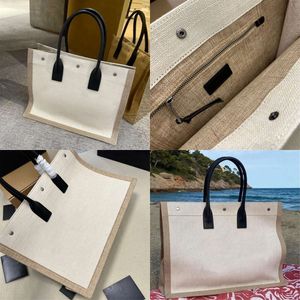 Gauche Rive Canvas Beach Designer Tote stor kapacitet axelväska handväska 48 cm för kvinnor semester rese shopping väskor med brev s