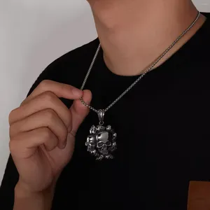 Colares pendentes crânios de aço medalhão masculino vintage 24 polegadas colar de corrente gótica