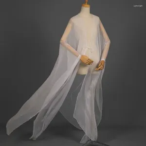 Stage desgaste antigo cardigã fino chiffon hanfu casaco de verão xale branco manto de dança fada cosplay roupas chinesas dnv16365