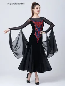 Scenkläder 2024 Ballroom Dance Dress Velvet Sequin Professional Blackpool Competition Performance Modern Practice Kjol