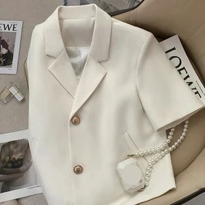 Casta de shorts elegantes Blazer Blazer Mulher Moda Coreana Jaqueta de Escritório de Moda para Office para Casual Simples Outwear Bege Tops 240424