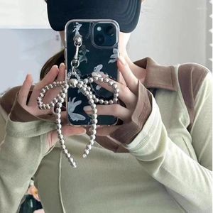 Keychains Fashion Bead Bowknot Keychain Pendant Sweet Cool Hanging Decoration Keyring Charm för Purse Bag ryggsäck Handväska Drop