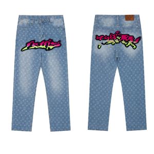 Lyxiga män jeans designer höst och vinter ny produkt av hög slutkvalitet v smal passar långa byxor man rak ben blixtlås GRAFFITI fullt tryck