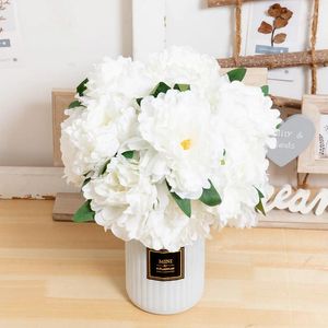 Decorative Flowers White Artificial Peony Silk Bride Bouquet Fake Home Wedding DIY Decoration Party Supplies Crafting Arrangement