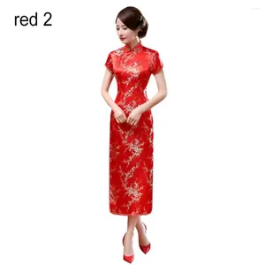 Lässige Kleider traditionelle chinesische Frauen lang Cheongsam Brautjungfer Kurzarm Abendkleid Frauenkleidung