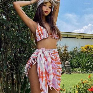 Women's Swimwear Sexy 3 Pack Bikini With Skirt Swimsuit 2024 Woman Tie Dye Micro Bikinis Sets Brazilian Women Bathing Suit Beach Wear