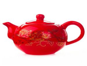 целый креативный китайский красный фарфоровый офис чайник два цвета Высококачественный пуэр или улун чайный горшок кунгфу чай Set6442166