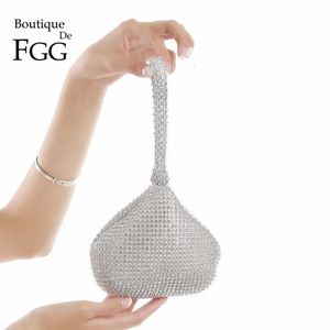 Boutique de Fgg Sparkling Silver Diamond Women Women Mini Night Clutch Wreistlets Bolsa Bolsa de Cristal de Casamento de Casamento e bolsa 240426