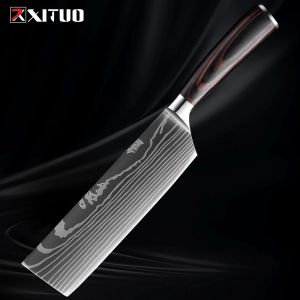 Nakiri Knife 7 -calowy azjatyckie warzywa Cleaver Razor ostro noża kuchenna wysoka węgiel ze stali nierdzewnej Multi Sopping Chef Knife