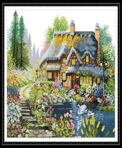 Villa in the Forest Home Cross Stitch Kit Kit ricamo ricamato a punta a mano Croce fatta per i kit di ricamo conti conta su tela dmc 14ct 11ct5973507