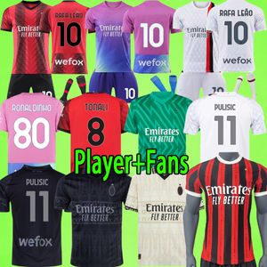 24/25 Kaka Shevchenko Giroud Inzaghi Soccer Jerseys 2025 Men Set Kid Kit Pulisic Theo Tonali Rafa Leao Tonali ACフットボールシャツTファンプレーヤーバージョン2024ボーイズミラン