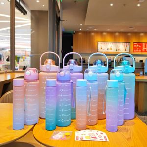 3st Set Sports Water Bottle Portable Gradient Färg Drinking Straw Cup Drinkware Outdoor Travel Gym Fitness Jugs For Gift 240420