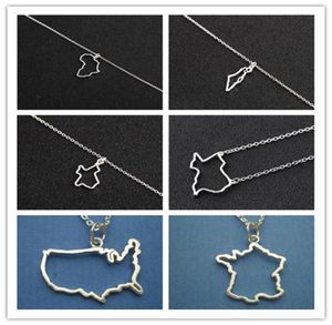 Gold Silver African Map Charm Chain Necklace Ireland Israel France American Austrila Nigeria Syria Barbados Puerto Rico Country Wo5734667
