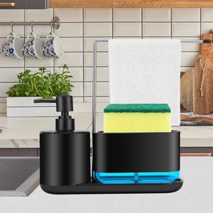 Kitchen Storage Press Soap Dispenser Liquid Pump Container With Sponge Holder For Countertop Multifunct Towel Rack Sink Drain Tray