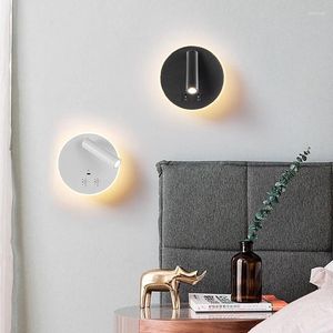 Lâmpada de parede 6W LED circular interno moderno e simples interruptor duplo interruptor sem prenda de sucção magnética Luz de leitura de cabeceira