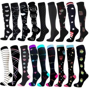 Socks Hosiery Men Women Compression Socks Heart Star Cat Dog Pattern Tube Animal Unisex Outdoor Running Cycling Long Pressure Stockings Y240504