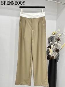 Frauenhose Spenneooy Mode Runway Autumn Khaki Color Closer Weitbein niedriger Taillen Taschen Lose gerade Barrelhosen