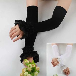 Rękawy rękawowe rękawy Elastyczne lodowe jedwabne rękaw z filtrem przeciwsłonecznym koronkowe ramię długi palcem anty slip UV Summer Mens Gloves Women Q240430