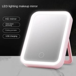 Led Makeup Mirror with Lamp Desktop Internet-famous Women's Light-filling Portable Small Mirror Dormitory Desktop Folding Portab