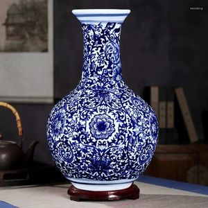 Vasi vaso ceramico vaso blu e bianco decorazione in porcellana ornament mobile da vino soggiorno artigianato cinese