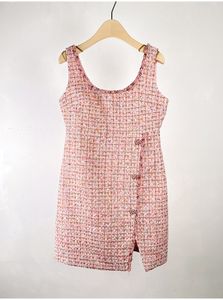 413 xxxl 2024 Milan Runway Dress Spring Summer Summeless Pink Tweed Crew Sece Presssing Fashion Fashion Высокое качество SH