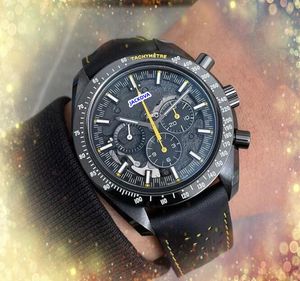 Alla rattor fungerar Mens klockor Två ögon Fullständig funktionell klocka Stoppur Nylonhål Lether Rand Quartz Waterproof Calendar Racing Cool Wristwatch Christmas Presents