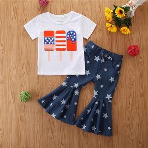 Clothing Sets Toddler Baby Girls 4th- Of -July T-shirt Jeans Bell-bottoms Pants Outfits Set Girl Clothes 4t