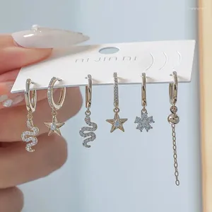 Çember küpeler 6pcs/set zirkon dinozor aşk kalp yılan yıldızı çiçek zinciri püskül kadınlar için set hafif lüks sevimli mücevher