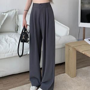 Women's Pants Casual Trousers Elegant High Waist Suit With Wide Leg Design For Office Streetwear Stylish Button Zipper