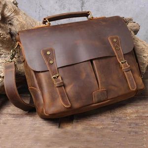 Briefcases Men's Briefcase Genuine Leather A4 File Document Handbag Male Soft Cow Laptop Shoulder Bag Business Computer