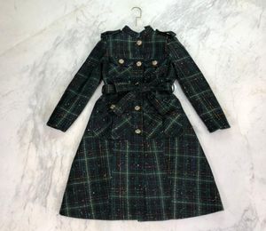 2021 Autumn Green Plaid Long Women039s Coats Designer Lapel Neck Long Sleeves Tweed Coats Womens 925056724036