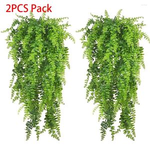 装飾的な花2pcs人工植物ペルシャのシダのつるぶら下がっているバスケット偽の植物ガーランドレイタンウォールガーデンホームウェディングパーティー