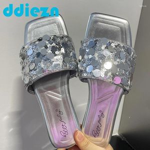 Pantofole bling donne appartamenti casual scarpe comode fuori piatto 2024 in spiaggia di scivoli scivoli moderni