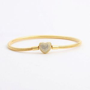 18K Amarelo Gold Batiled CZ Diamond Heart Bracelets Original Box Set para Pandora 925 Silver Snake Chain Bracelet for Women Wedding Jewelr 266p