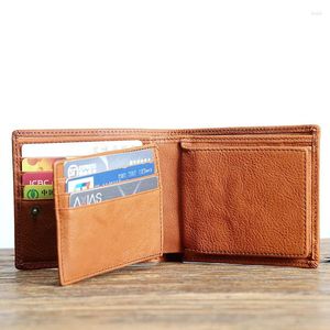 Plånböcker äkta läder plånbok för män manliga vintage handgjorda riktiga kohuden mäns kort handväska med korthållare myntficka pengar påse