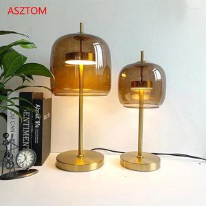 Table Lamps Nordic Smoke Gray Glass Modern Living Bedroom Bedside Desk Lamp Indoor Decor LED Lighting Amber Luminaire