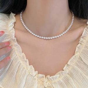 Vintage -Stil Einfache 6mm Perle Kette Choker Halskette für Frauen Hochzeit Liebesschale Anhänger Mode Schmuck Großhandel 240429