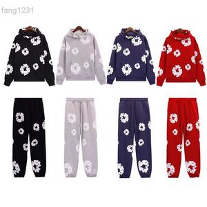 Ins High Street American Style Kapok Foam Print Choodie Loose Mens и Fomens Casual Set Set