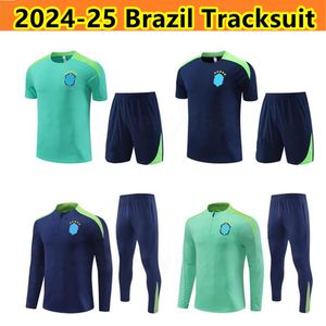 2425ブラジル半袖トラックスーツスポーツウェアメントレーニングスーツ2024サッカーキットユニフォームチャンダルG.ジェススコウチーニョブラジルアダルトフットボールセット