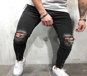 Schwarze Jeans Männer Jeans zerstört zerrissene Designstifte Hosen Knöchel Dünne Männer Hochwertige Straßenkleidung X06219259131