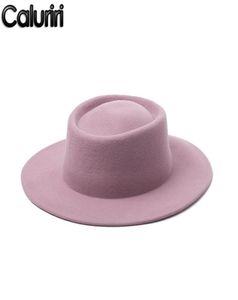 Stingy Brim Hats Caluriri Wool Fedora Шляпа Winter Outdoor Lady Elegant 100 Women Pink Demprament3060033